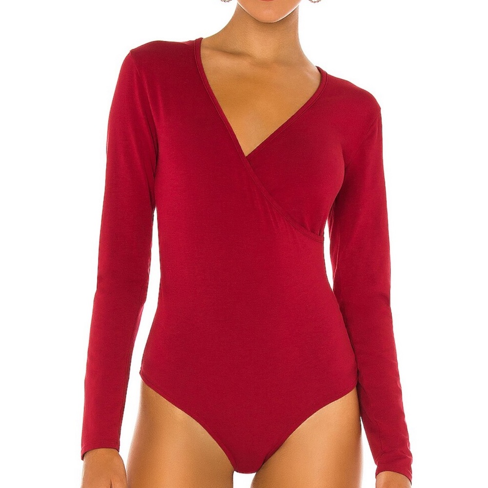 Revolve Bobi Draped Modal Jersey Bodysuit - Bricks Red - XS